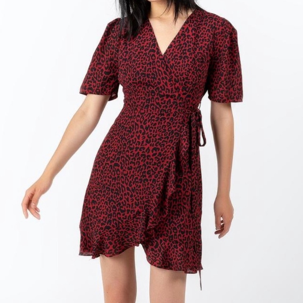 Francesca’s Burgundy Wrap Dress Animal Print Red Black NWT